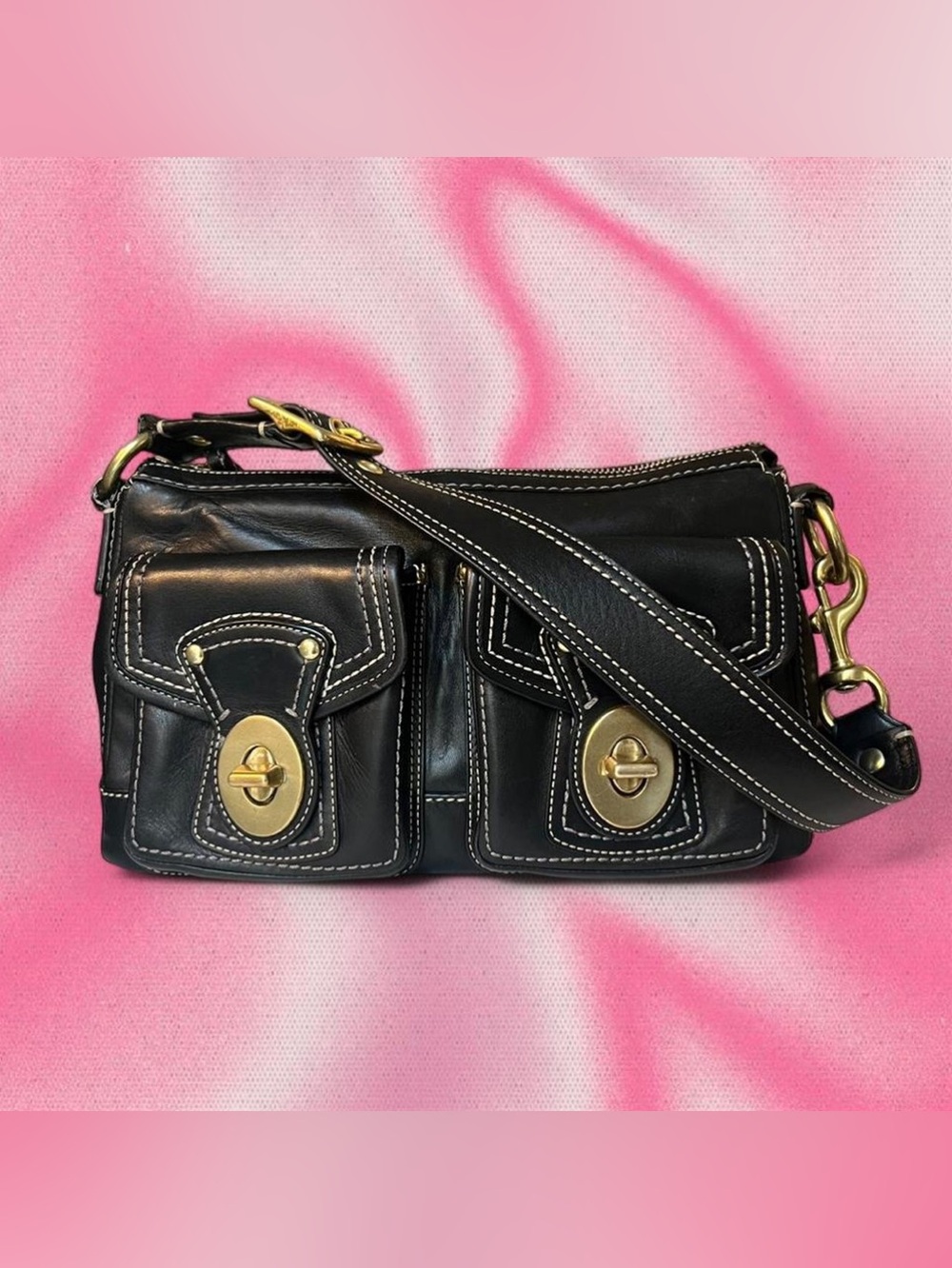 Vintage Y2K Coach Black Leather Legacy Double Turnlock Bag 🖤